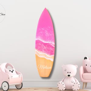 Personalized Baby Room Pink Surfboard Wall Art, Baby Room Wall Decor, Nursery Baby Name Surfboard, Surf Lovers Gift, Baby Shower Gift image 2