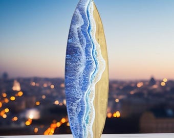 Epoxy Resin Wooden Surfboard Wall Art: Beach House Decor, 5ft