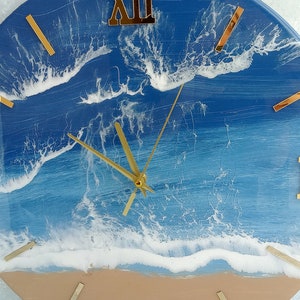 Large Epoxy Wall Clock Christmas Gift, Resin Ocean Art, Modern Wall Beach Clock, Resin Ocean Wall Clock, Housewarming Gift, Gift for Him