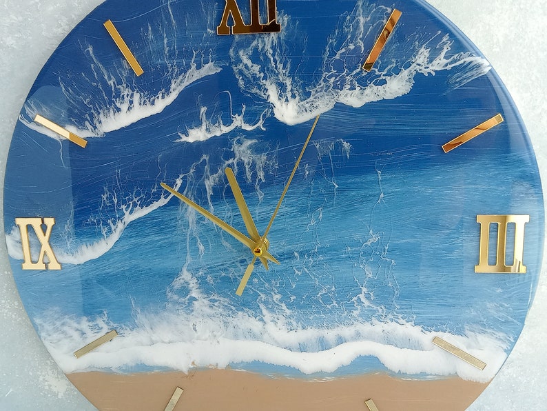 Large Epoxy Wall Clock Christmas Gift, Resin Ocean Art, Modern Wall Beach Clock, Resin Ocean Wall Clock, Housewarming Gift, Gift for Him