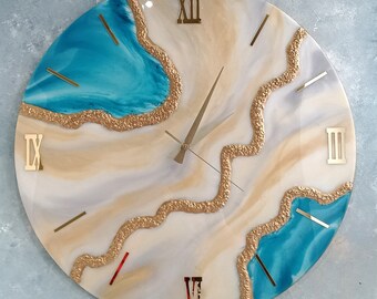 Resin Geode Wall Clock: Modern Gold Accent Decor