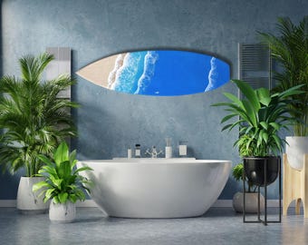 Epoxy Resin Surfboard Wall Art: Ocean Wave Beach House Decor