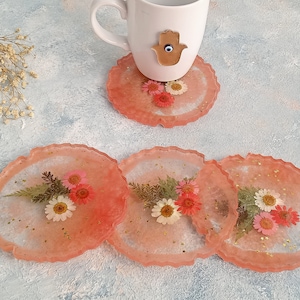 Floral Resin Coaster Set: Pressed Flower Cup Coasters