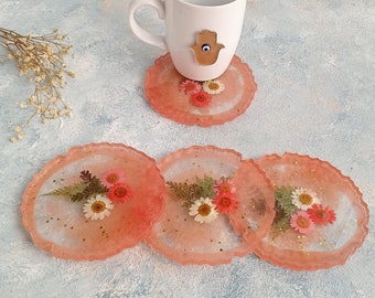 Floral Resin Coaster Set: Pressed Flower Cup Coasters