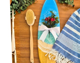 Resin Ocean Surfboard Wall Art Christmas Gift, Beach Home Decor, Surfboard Gift Set, Beach Themed Wall Hanging, Epoxy Surfboard Wall Decor
