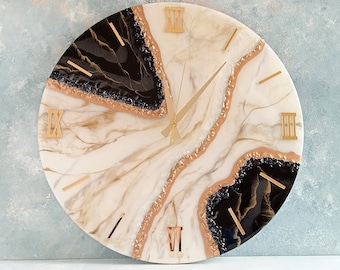 Resin Geode Wall Clock: Black & Gold Modern Art Decor
