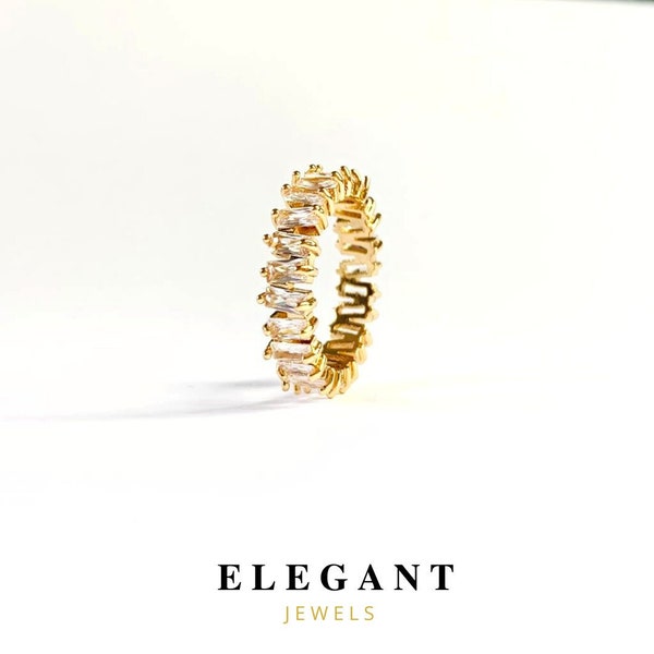 Cubic Zirconia (CZ) Stones Eternity Band - Sparkling Stacking Ring - Promise Ring, Gold Ring, s925, Baguette Ring