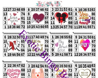 1-15 Line Bingo Board, 1-75 Balls Mixed Card (Love)