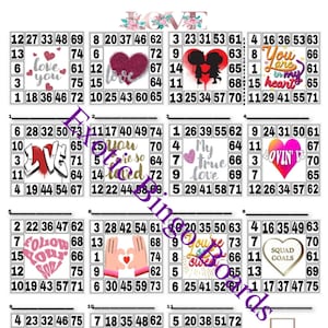 Planche de bingo 1-15 lignes, cartes mixtes 1-75 boules (Love)