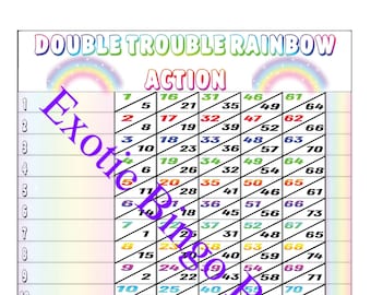 1-15 Line Bingo Board, 1-75 Balls Mixed (Double Trouble Rainbow)