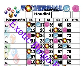 1-15 Line Bingo Board, 1-75 Balls Mixed Houdini (Powerball)