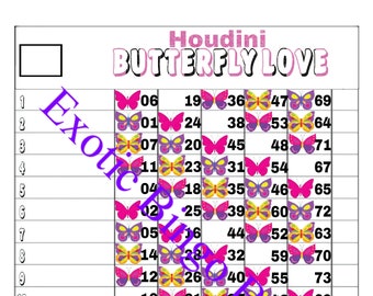 1-15 Line Bingo Board, 1-75 Balls Mixed (Butterfly Houdini)