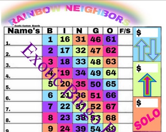 Tableau de bingo 1-15 lignes, 1-75 boules droites (Voisins arc-en-ciel)