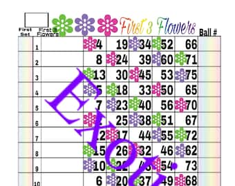 1-75 Ball Bingo Board, 1-15 lines, Mixed (First 3 Flowers)