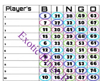 1-75 Ball Bingo Board, 1-15 lines, Mixed (Rainbow Ovals)