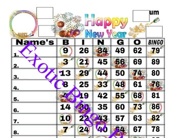 1-15 Line Bingo Board, 1-90 Balls Mixed (New Year Hoops)