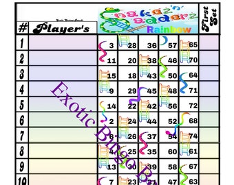 1-15 Line Bingo Board, 1-75 Balls Mixed (Rainbow Snakes n Ladders)