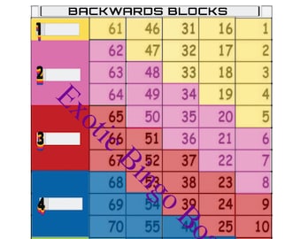 1-75 Ball Bingo Board, 1-15 Lines, 5 Player Block, Straight (Backwards Block)