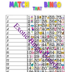 1-90 Ball Bingo Board, 1-18 Lines, Match, Straight (Match That Bingo)