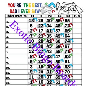 Tablero de bingo de 1 a 75 bolas, 1 a 15 líneas, mixto (sierra del día del padre)