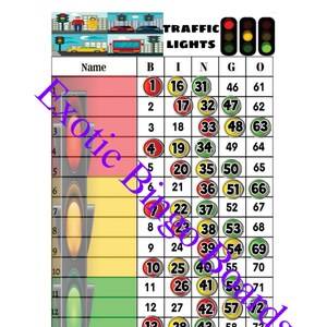 1-75 Ball Bingo Board, 1-15 lines, Straight (Traffic Light)