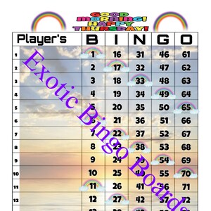 1-75 Ball Bingo Board, 1-15 lines, Straight (Happy Thursday)