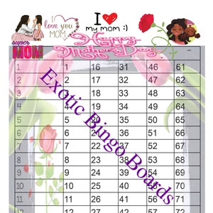 1-75 Ball Bingo Board, 1-15 Lines, Straight (Mommas Day)