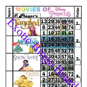 Tableau de bingo 1-15 lignes, 1-75 boules mixtes (princesse)