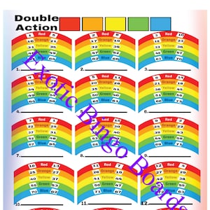 Puede incluir: Un gráfico colorido con 15 secciones en forma de arcoíris, cada una con un número diferente de rayas rojas, naranjas, amarillas, verdes y azules. El gráfico está etiquetado como "Double Action" y cada sección está numerada del 1 al 15.