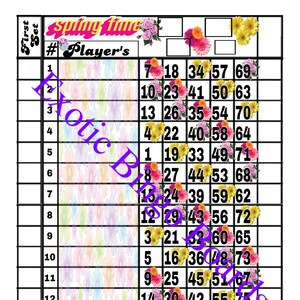 1-75 Ball Bingo Board, 1-15 lines, Mixed (Springtime)