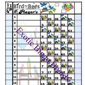 Tablero de bingo de 1 a 75 bolas, 1 a 15 líneas, mixto (pájaros y abejas)