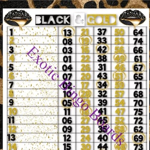 1-15 Lines Bingo Board 75 Ball Mixed (Black & Gold)