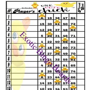1-75 Ball Bingo Board, 1-15 Lines, Mixed (One Cute Chick)