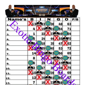 Tablero de bingo de 1 a 75 bolas, 1 a 15 líneas, mixto (Family Feud)