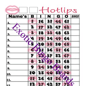 1-75 Ball Bingo Board, 1-15 lines, Straight (Hotlips)