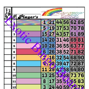 Tableau de bingo de 1 à 15 lignes, 1 à 90 boules mélangées (blocs de fête arc-en-ciel)