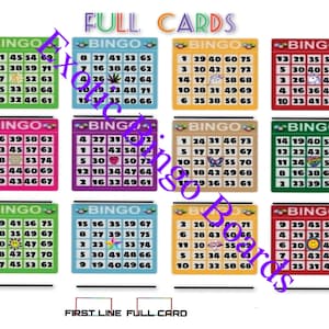 Tableau de bingo 1-15 lignes, 1-75 boules mixtes (carte complète)