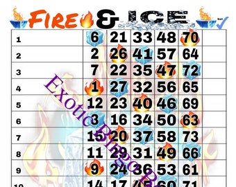 1-15 Line Bingo Board, 1-75 Balls Mixed (Fire & Ice)