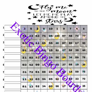 1-10 Line Bingo Board, 1-100 Kugeln gemischt (Sterne und Mond)