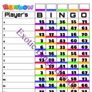 Tablero de bingo de 1 a 75 bolas, 1 a 15 líneas, mixto (Rainbow 15)