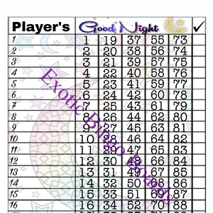 1-15 Line Bingo Board, 1-75 Balls Straight (Goodnight)