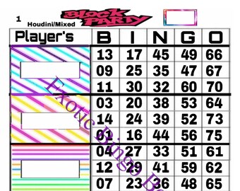 1-15 Line Bingo Board, 1-75 Balls Mixed Houdini (Block Party)