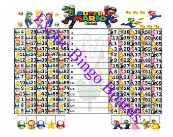 1-15 Line Bingo Board, 1-75 Balls Mixed (Mario Double)