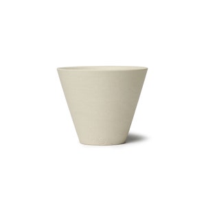 May include: A white ceramic planter with a slightly flared rim and a smooth, textured surface.
