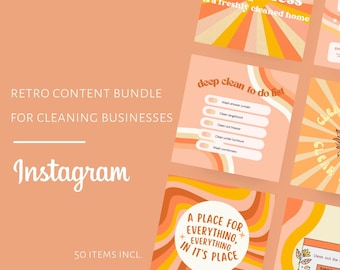 RETRO INSTAGRAM POST Bundle, Groovy Insta Content, Cleaning Business, Canva, Template, 70s, 80s, vintage, Professional Cleaning Service