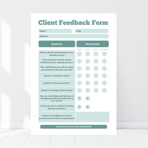 Kunden-Feedback-Umfrage, Kommentarkarte, Fragebogen, Reinigungsgeschäft, druckbar, zu Hause drucken, Reinigungsformular Kundenkommentare