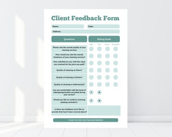 Client Feedback Survey, Comment Card, Questionnaire, Cleaning Business, Printable, Print At Home, Cleaning Form Customer Comments