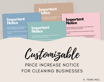 PRICE INCREASE LETTER ll, Editable, Cleaning Business, Professional Cleaning, Airbnb, Commercial, Printable, Service, Small Business