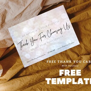 May include: A rectangular thank you card featuring a soft-focus bokeh light background. The text reads: WE APPRECIATE YOUR BUSINESS, Thank You For Choosing Us, 25% OFF YOUR NEXT SERVICE, @yourbusinessname, 123 456 789, and email@email.com.