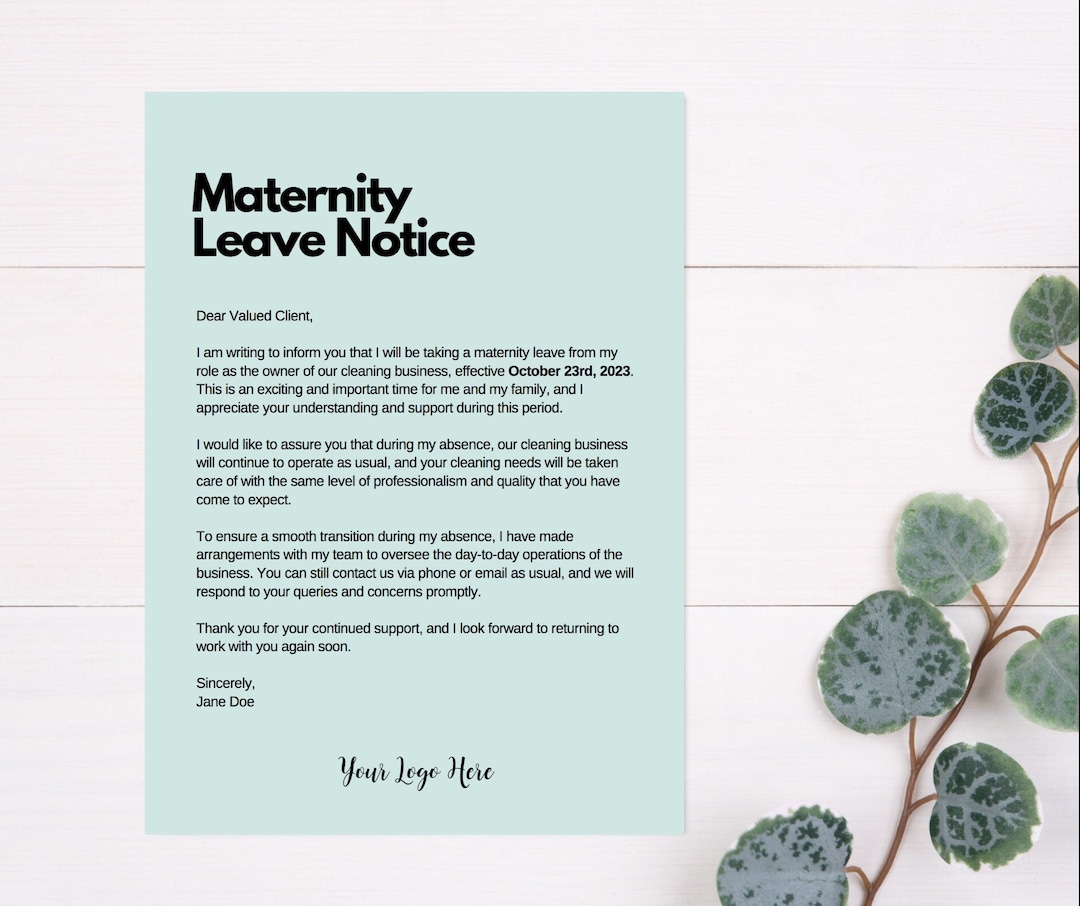 MATERNITY LEAVE NOTICE, Editable, Cleaning Business, Professional